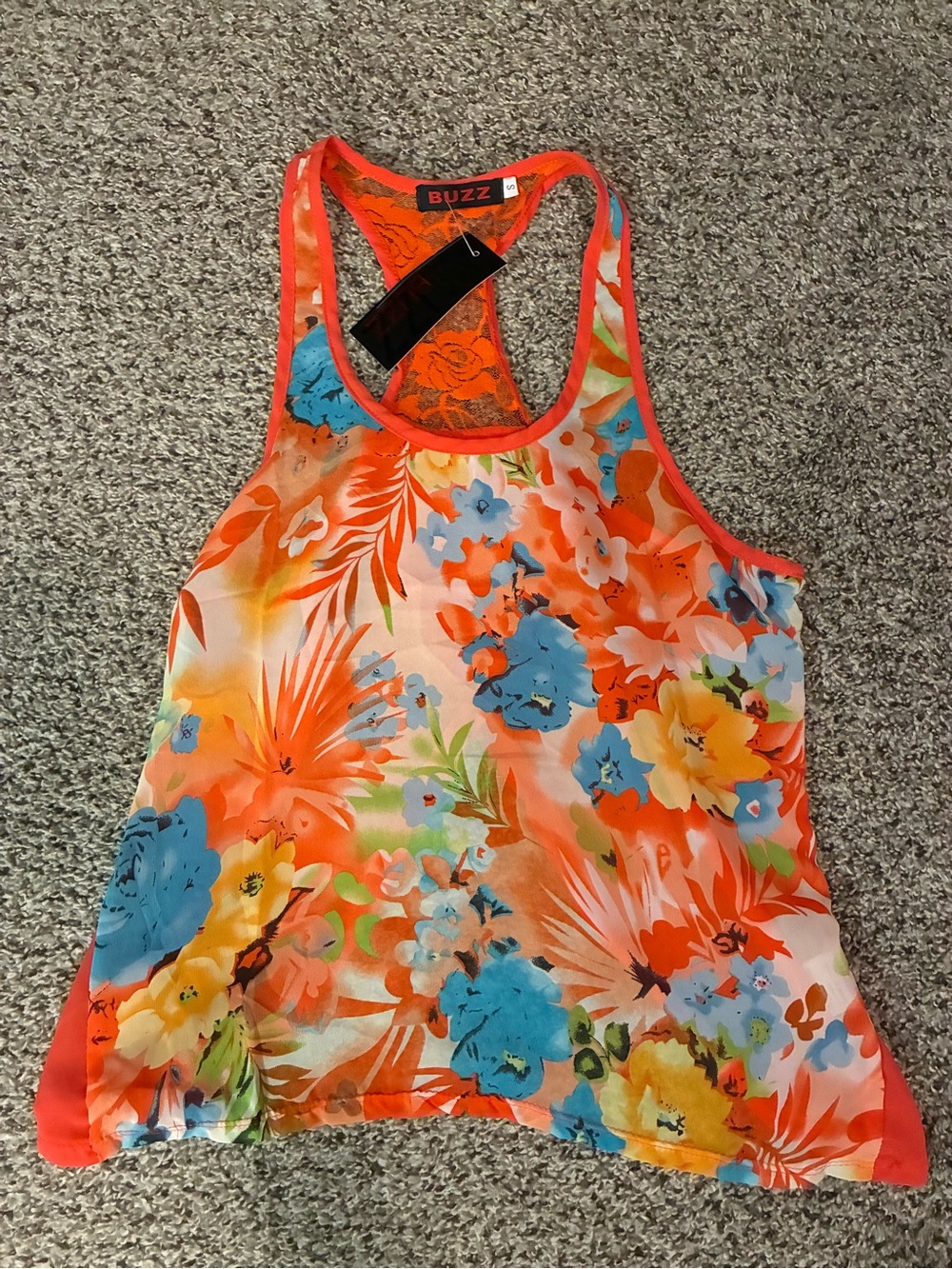 🎉 4/$25 NWT Buzz Brand Floral Racerback Tank